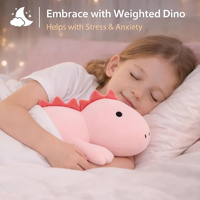 JOD® Weighted Dinosaur Stuffed Animals, Dinosaur Weighted 4.2 lbs, 22" Large Weighted Plush Animal, Cute Plush Toy Pillow, Soft Dino Plushie Gifts for Adults, Boys & Girls (56 CM Pink)