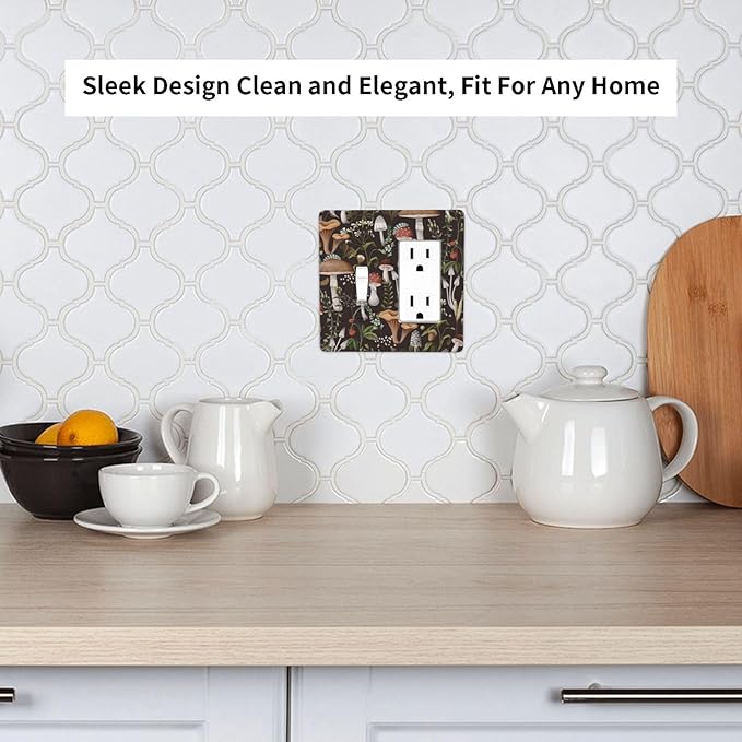 Vintage Boho Hippie Plant Mushroom 2 Gang Single Toggle/Rocker Combination Light Switch Cover Decorative Wall Plate Cover Electrical Faceplate Art Oil Painting Decor