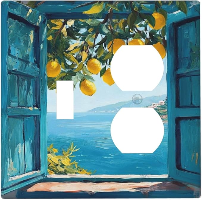 Window View Coastal Lemon Tree Mediterranean Landscape Wallplates 1 Toggle 1 Duplex Switch Plate Electrical GFCI Faceplate Decorative Light Switch Covers for Bedroom Living Room Decor