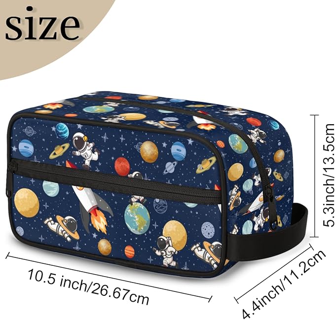 Kids Toiletry Bag for Boys Girls, Space Theme Travel Toiletry Bag Hanging Dopp Kit Cosmetic Bag Makeup Bag Shower Shaving Bag for Toiletries Accessories