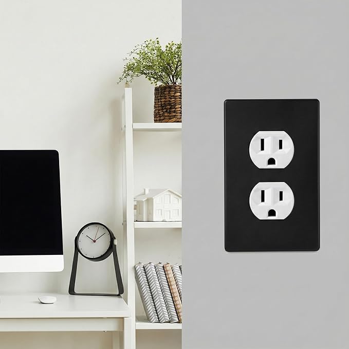 Bates- Screwless Duplex Wall Plate, 6 Pack, Black, Electrical Outlet Cover Plates