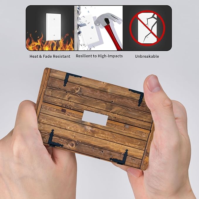 Faux Wood Decorative Printed Light Switch Cover Plates Decorative Single Toggle Wall Plate, 1 Gang Lightswitch Cover