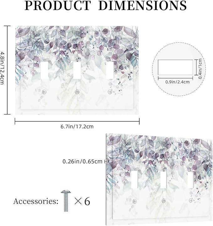 Hazy Leaves Ivy Nature Plants Eucalyptus Leave Decorative Switch Plates 3 Gang Wall Plate Triple Toggle Light Switch Cover Faceplate Electrical Wall Panels for Bedroom Home Decor