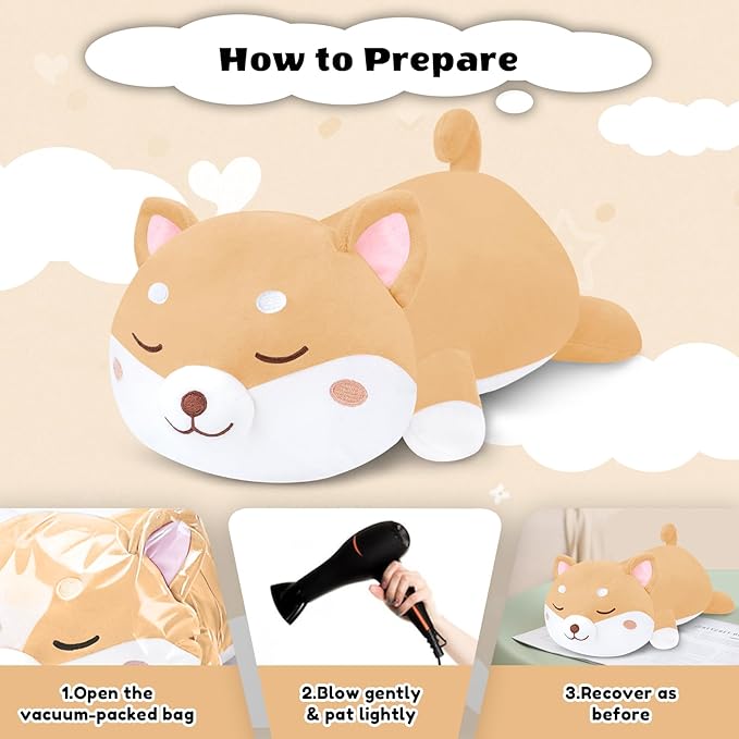 Finebee Weighted Shiba Inu Stuffed Animals, Cute Weighted Dog Plush, Soft Stuffed Weighted Shiba Inu Plushie Gifts for Kids & Adults(9.8" 0.8Lbs)