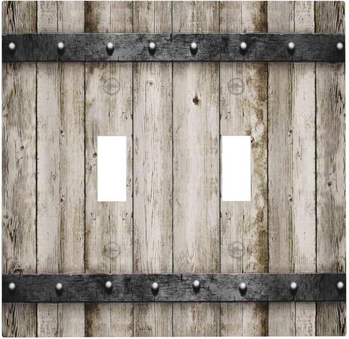 Rustic Vintage Brown Wood Plank 2 Gang Double Toggle Outlet Light Switch Cover Wall Plate Electrical Faceplate Decorative Dual Device Switchplate