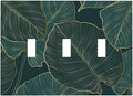 Gold Tropical Green Botanical Palm Leaves Decorative Switch Plates 3 Gang Wall Plate Triple Toggle Light Switch Cover Faceplate Electrical Wall Panels for Bedroom Living Room Decor