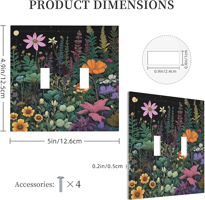 Decorative Light Switch Cover Plate Brainstorming Sketches of Weeds Wildflowers Plants 2 Gang Wall Plate Oversized Double Toggle Two Switch Wall Cover Plate Face Plate