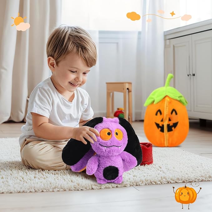 MIAODAM Bat Stuffed Animal, 11inch Reversible Pumpkin Bat Plush, Cute Plushies Toy Gift for Kid Toddler Girls Boys