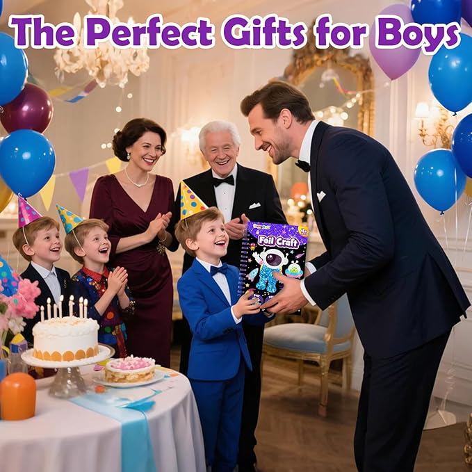 FUNNYB&G Foil Art Crafts for Kids Ages 4-8: Mother's Day 2026, Birthday Gift for Boys, Art and Crafts Supplies, Party Favors, Creative Toys for Boys 4 5 6 7 8 9 Years Old(Space)