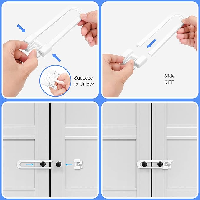 Vmaisi 8 Pack Baby Sliding Cabinet Locks - Adjustable U Shaped Child Safety Locks for Cabinets with Handles or Knobs, Childproof Latches for Kitchen Bathroom Storage Cupboards 8 Pack