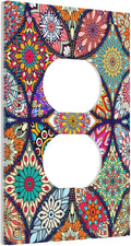 Bohemian Duplex Decorative Outlet Covers Electrical Receptacle 1 Gang Outlet Plate colorful Vintage Floral Mandala Flower Lightswitch Faceplate 5" X 3"