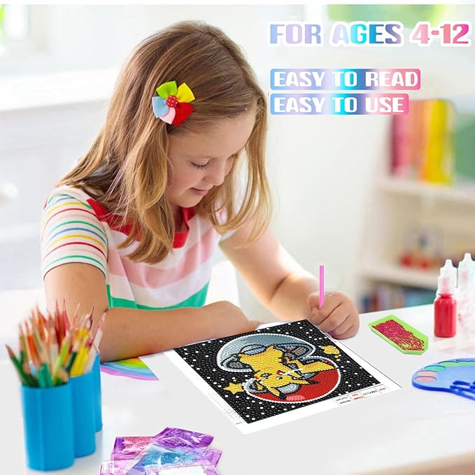 KOJEFCV Cartoon Diamond Art Painting Kits for Kids with Frame,Cartoon Diamond Art for Kids Ages 4-8-12,Easy Gem Kit Kid with Beautiful Package for Gift Home Wall Decor(7x7inch)