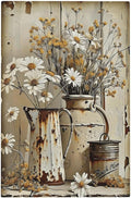 Rustic Flowers Daisy Floral White Wooden Planks Light Switch Cover Plate 1 Gang No Device Blank Electrical Wall Plates Faceplate Decorative Switch Plate for Farmhouse Home Decor