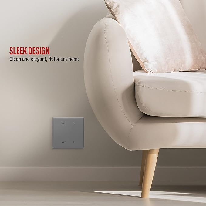 ENERLITES Double Blank Outlet Cover, Gloss Finish, Two Gang Blank Wall Plate, Oversized 2-Gang 5.5" x 5.5", Unbreakable Polycarbonate Thermoplastic, UL Listed, 8802O-GY, Gray