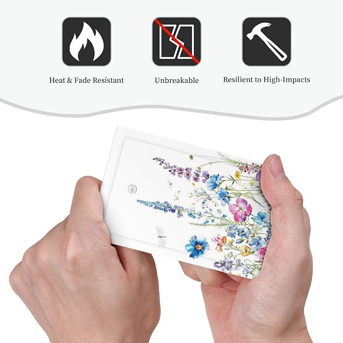 Light Switch Cover Plate Boho Colorful Flowers Plants And Dragonflies 1 Gang No Device Blank Electrical Wall Plates Faceplate Decorative Switch Plate for Bedroom living Room Decor