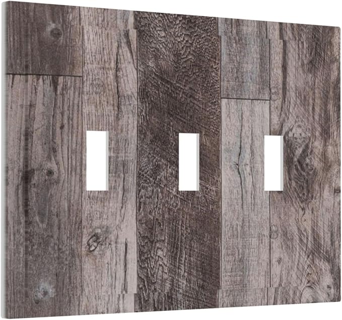 Decorative Switch Plates Rustic Dark Grey Wood Retro Country Wooden 3 Gang Wall Plate Triple Toggle Light Switch Cover Faceplate Electrical Wall Panels for Farmhouse Cabin Decor