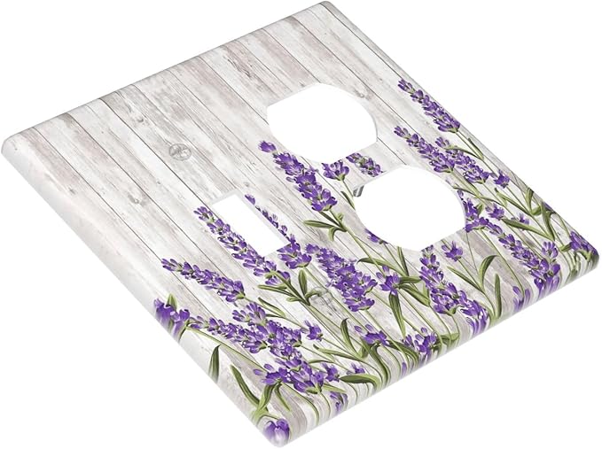 Purple Lavender Rustic Wooden Flowers Floral Plant Wallplates 1 Toggle 1 Duplex Switch Plate Electrical GFCI Faceplate Decorative Light Switch Covers for Farmhouse Living Room Decor