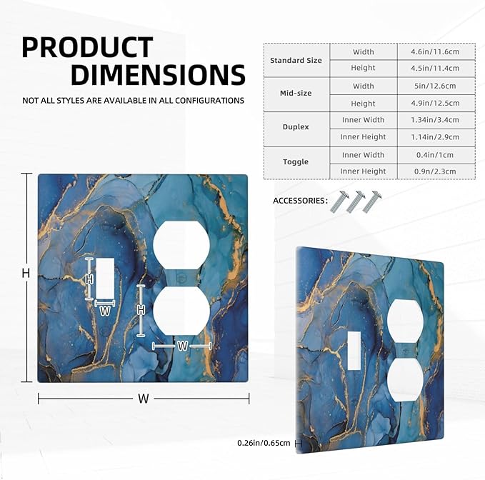 Light Switch Cover Blue Marble Modern Ombre Watercolor Ink Art 2 Gang Outlet Cover 1 Toggle Duplex Decorative Switchplate Wall Plate Electrical Receptacle Art Faceplate for Bedroom Bathroom