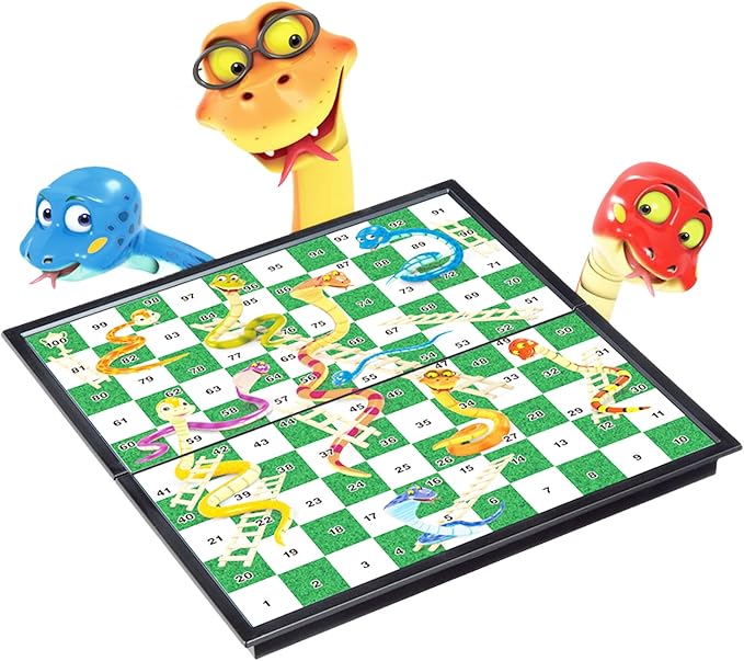 Travel Board Games Small Magnetic Snakes and Ladders Board Game 9.7 Inches Portable Folding Board