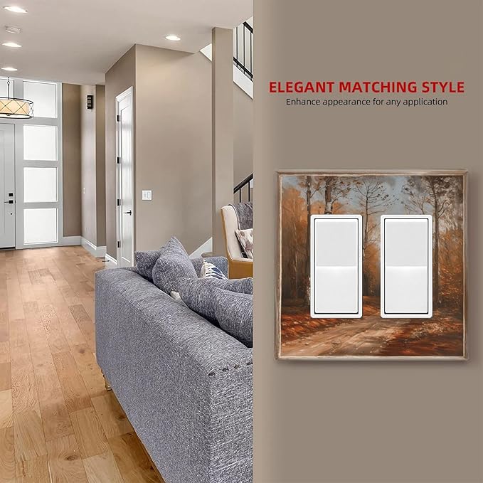Decorative Art Light Switch Covers Maple Path 2 Gang Dual Rocker Outlet Switch plate Faceplate GFCI for Home Decor