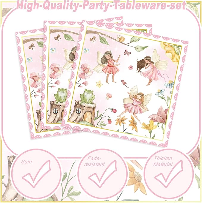120PCS Fairy Party Supplies for Girls 1st 2rd First Birthday Fairies Enchanted Themed Baby Shower Party Decorations Garden flower Tableware Set Paper Plates Napkins Forks for 20 Guests