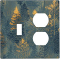 Decorative Switch Cover Plate with Golden Trees & Abstract Gradient Forest Landscape Design Toggle Duplex Wall Plate 2 Gang Light Switch Cover Outlet Covers for Blue Retro Home Decor
