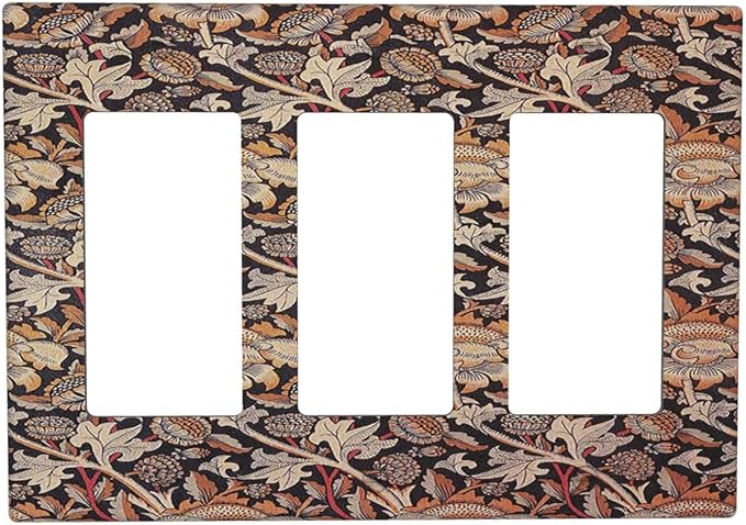 Light Switch Covers Vintage William Morris Floral Plants 3 Gang Rocker Electrical GFCI Decorative Triple Outlet Wall Plate Cover Switchplate for Bedroom living Room Decor
