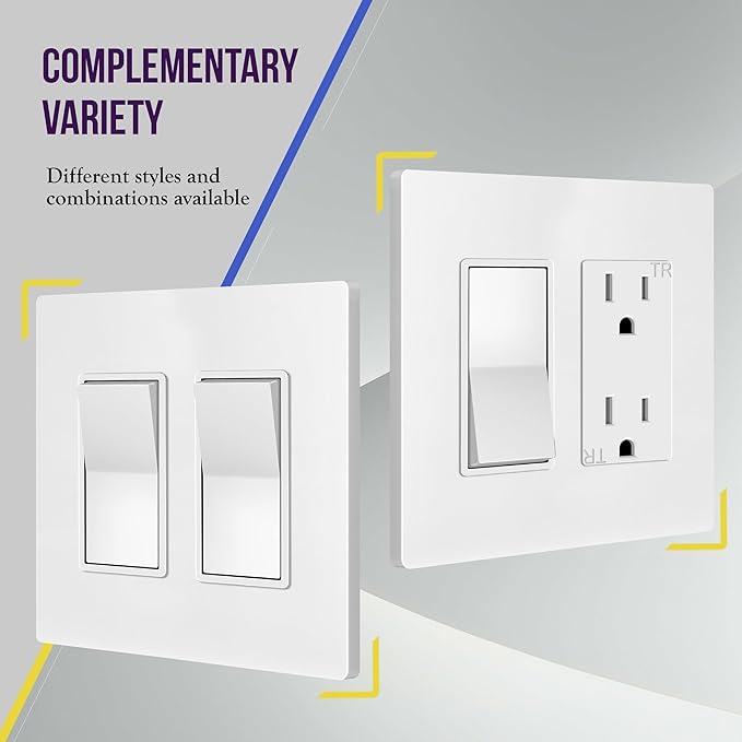 ENERLITES Screwless Decorator Wall Plates Child Safe Outlet Covers, Size 2-Gang 4.68" H x 4.73” L, Unbreakable Polycarbonate Thermoplastic, SI8832-W-5PCS, Glossy, White (5 Pack)