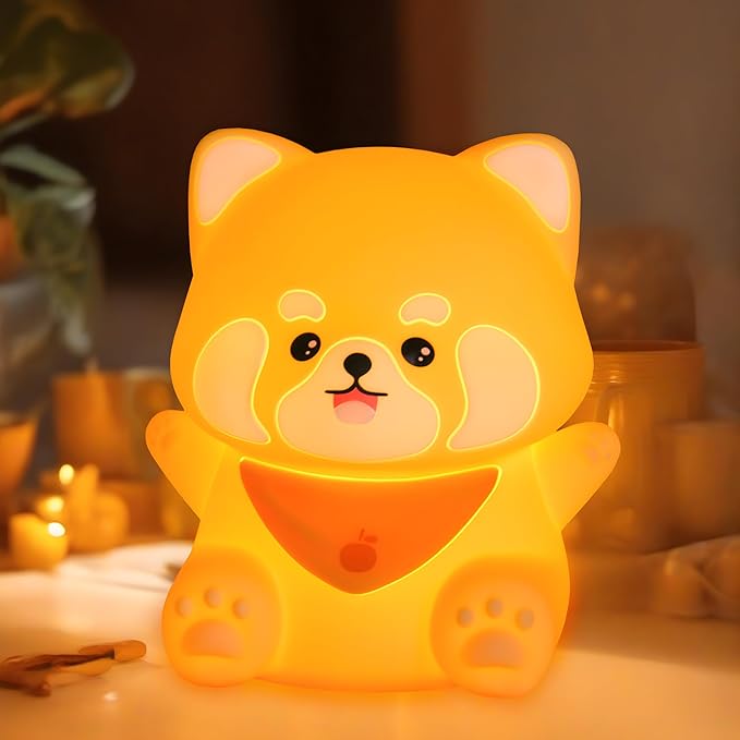 Rytinazzz Red Panda Night Light, 50-Hour Battery & Pat Control, Squishy Silicone Lamp for Kids Nursery, USB Rechargeable with Timer, Mothers Day Gifts