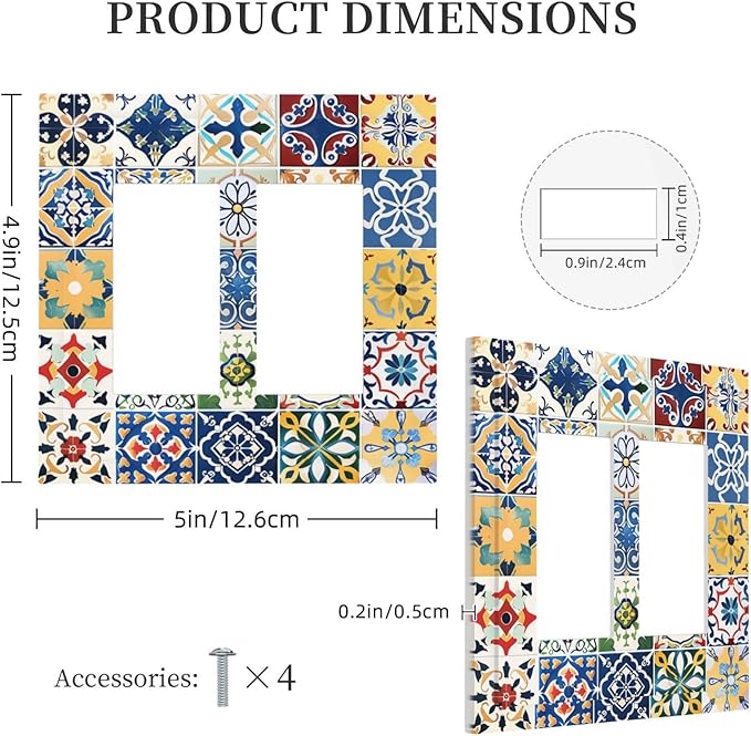 Decorative Outlet Covers Moroccan Traditional Mexican Talavera Til 2 Gang Double GFCI Rocker Electrical Wall Panels Light Switch Cover Plate for Kitchen Home Decor