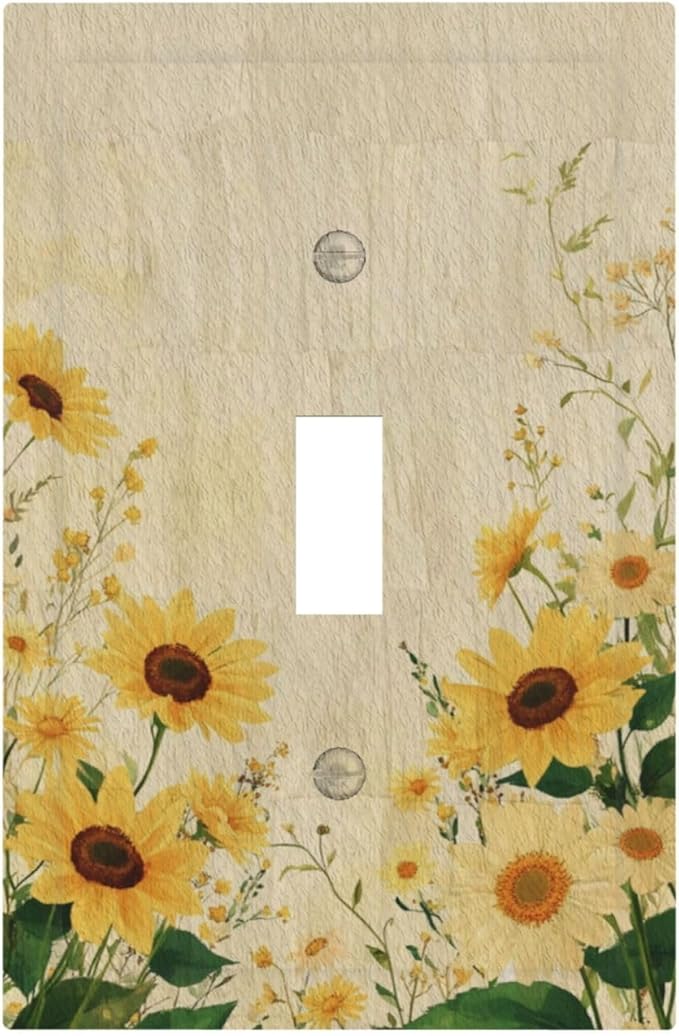 Decorative Switch Cover Plate with Vintage Botanical Sunflower Field Design Single Gang Toggle Switch Plate Light Switch Covers Artistic Faceplate for Nature Yellow Blooms Wall Decor