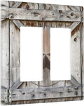 Rustic Western Texas Star Barn Door 2 Gang Rocker Decora Light Switch Cover Decorative Outlet Covers Wall Plate Electrical Faceplate Switchcovers GFCI for Farmhouse Bathroom Home Living Room Decor