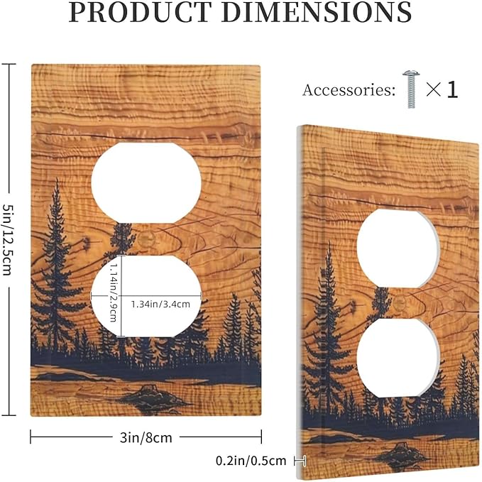 Forest Pine Tree Woodland Woods Grain Decorative Outlet Light Switch Cover 1 Gang Receptacle Duplex Outlet Covers Wall Plate, Unbreakable Polycarbonate Thermoplastic Face Plate Cover(Not Wood)