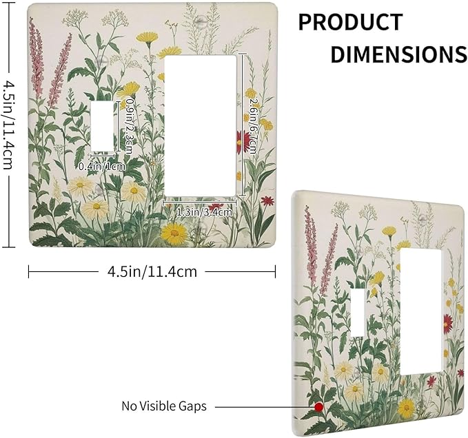 Rustic Wildflower Green Plants Daisy Floral Outlet Covers 1 Toggle 1 Rocker Combination Decorative Wall Plate Electrical Switch Plates Light Switch Cover Plate For Farmhouse Bed Room Decor
