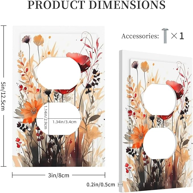 Outlet Covers Country Watercolor Flowers Art Wildflower 1 Gang Duplex Electrical Receptacle Faceplate Light Switch Cover Wall Plate Decorative Switch Plates for Bedroom Cabin Decor
