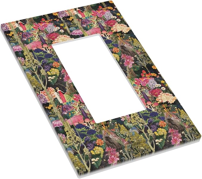 Dreamy Tropical Rainforest Colorful Mushroom Wildflower Decorative Outlet Covers 1 Gang Single Rocker Light Switch Cover Plate Wall Plates GFCI Faceplate for Farmhouse Kids Room Decor