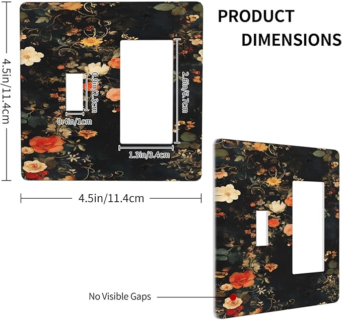 Vintage Orange Pink Black Roses Floral Flower Outlet Covers 1 Toggle 1 Rocker Combination Decorative Wall Plate Electrical Switch Plates Light Switch Cover Plate for Farmhouse Bedroom Decor