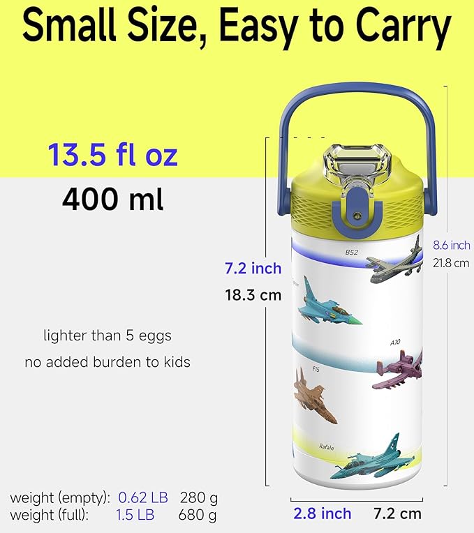 MYFOREST 14oz/400ml Insulated Kids Water Bottle, Odor-Free Surgical Grade Liner, Dishwasher-Safe, Name Spot, Soft Sipper, Gift for AvGeek (Block Guardians: Air)