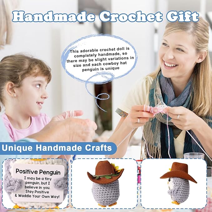 TOYMIS Sunflower Crochet with Cowboy Hat Emotional Doll Support Crocheted Knitted Animal for Inspirational Motivational Gift Home Office Decor White Elephant Exchange