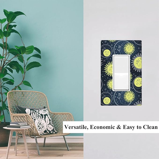 Gold Sun And Moon Single Rocker Wall Plate Universe Deep Blue Decorator Rocker Switch Plate Decorative 1 Gang Lightswitch Cover Home & Office