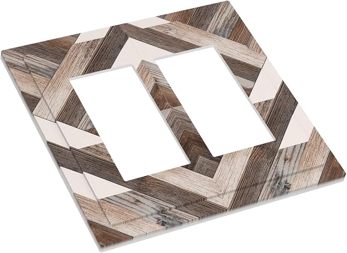 Polygon Collage Abstract Shapes Rustic Wood Panel Print Decorative Outlet Covers 2 Gang Double GFCI Rocker Electrical Wall Panels Light Switch Cover Plate for Farmhouse Bedroom Decor
