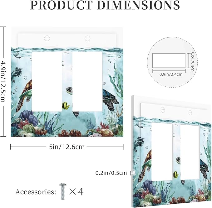 Sea Turtles Sea Coral Seaweed Ocean Jellyfish Decorative Outlet Covers 2 Gang Double GFCI Rocker Electrical Wall Panels Light Switch Cover Plate for Kids Room Bathroom Decor