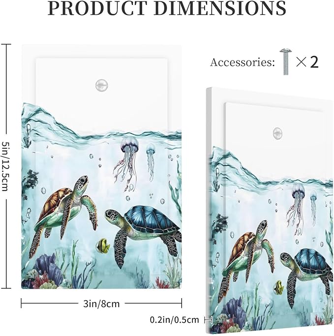 Sea Turtles Sea Coral Seaweed Ocean Jellyfish Light Switch Cover Plate 1 Gang No Device Blank Electrical Wall Plates Faceplate Decorative Switch Plate for Kids Room Bathroom Decor