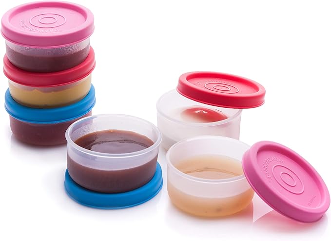 SIGNORA WARE Condiment Containers with Lids- 6 pk. 1.3 oz.Salad Dressing to go Small Food Storage Containers- Sauce Cups Leak proof Reusable Plastic BPA free for Lunch Box Picnic Travel