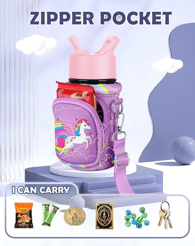 Miss Adola Water Bottle Carrier with Strap - Insulated Kids Water Bottle Holder for Boys Girls Bottle Bag for 10-18Oz