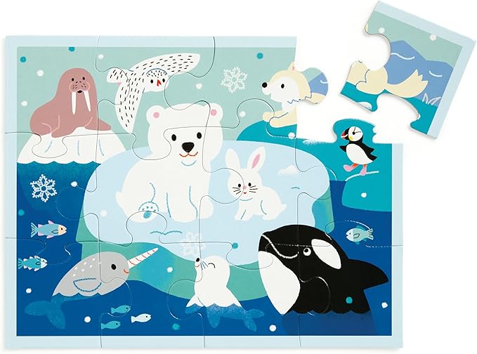 Mudpuppy Arctic Friends – 12 Piece Puzzle with Reusable Zipper Pouch Featuring Colorful and Fun Illustrations of Arctic Polar Animals Perfect for Easy Storage and Travel