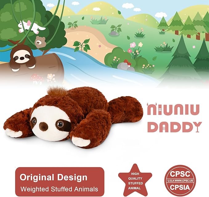 Niuniu Daddy 20" | 3.3 Pound Weighted Sloth Stuffed Animals, Big Fluffy Sloth Weighted Lap Animals Plush, Cute Weighted Stuffed Toy as Present for Adults & Kids & Baby for Christmas Birthday Holidays