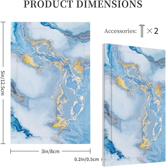 Beautiful Marble Texture Blue Gold Fluid Abstract Print Light Switch Cover Plate 1 Gang No Device Blank Electrical Wall Plates Faceplate Decorative Switch Plate Covers for Bedroom Bathroom Decor
