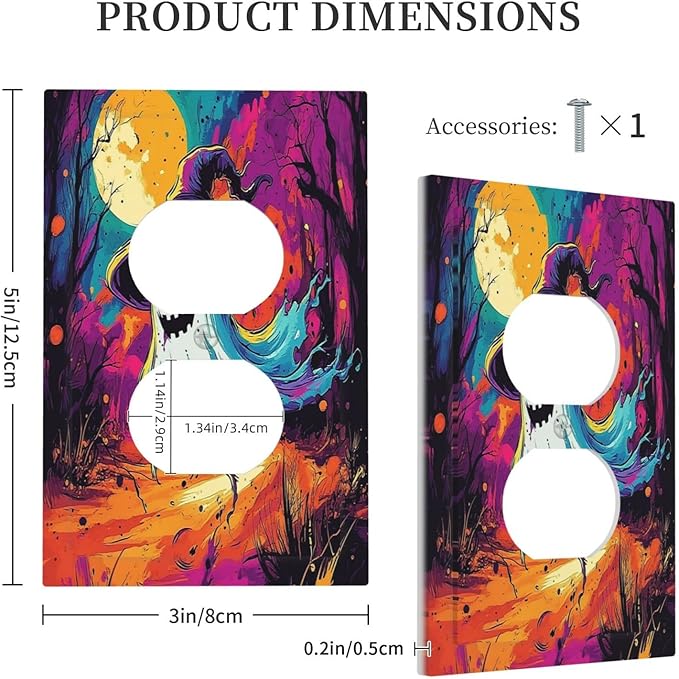 Outlet Covers Ghost Colorful Forest Moon Dead Tree 1 Gang Duplex Light Switch Cover Decorative Switch Plates Electrical Receptacle Faceplate Wall Plate For Nursery Kids Room Decor