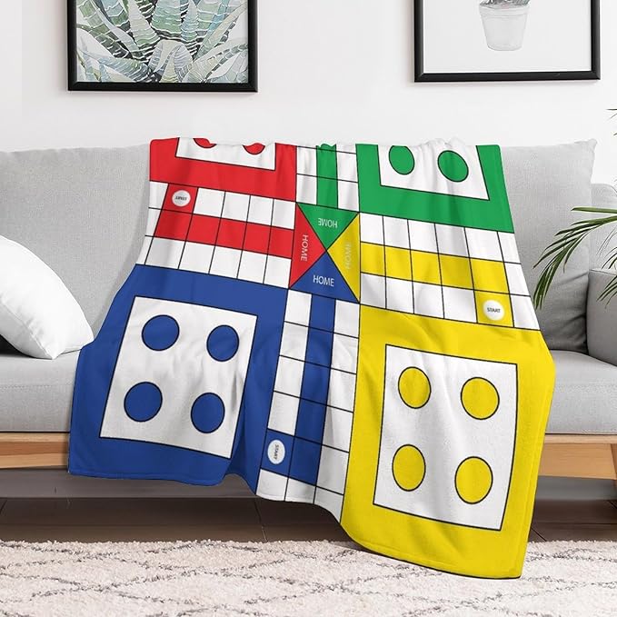 60 x 80 Inches Flannel Throw Blanket Ludo Game Board Birthday Present for Men Women Winter Holiday Soft Blankets for Bedding Sofa